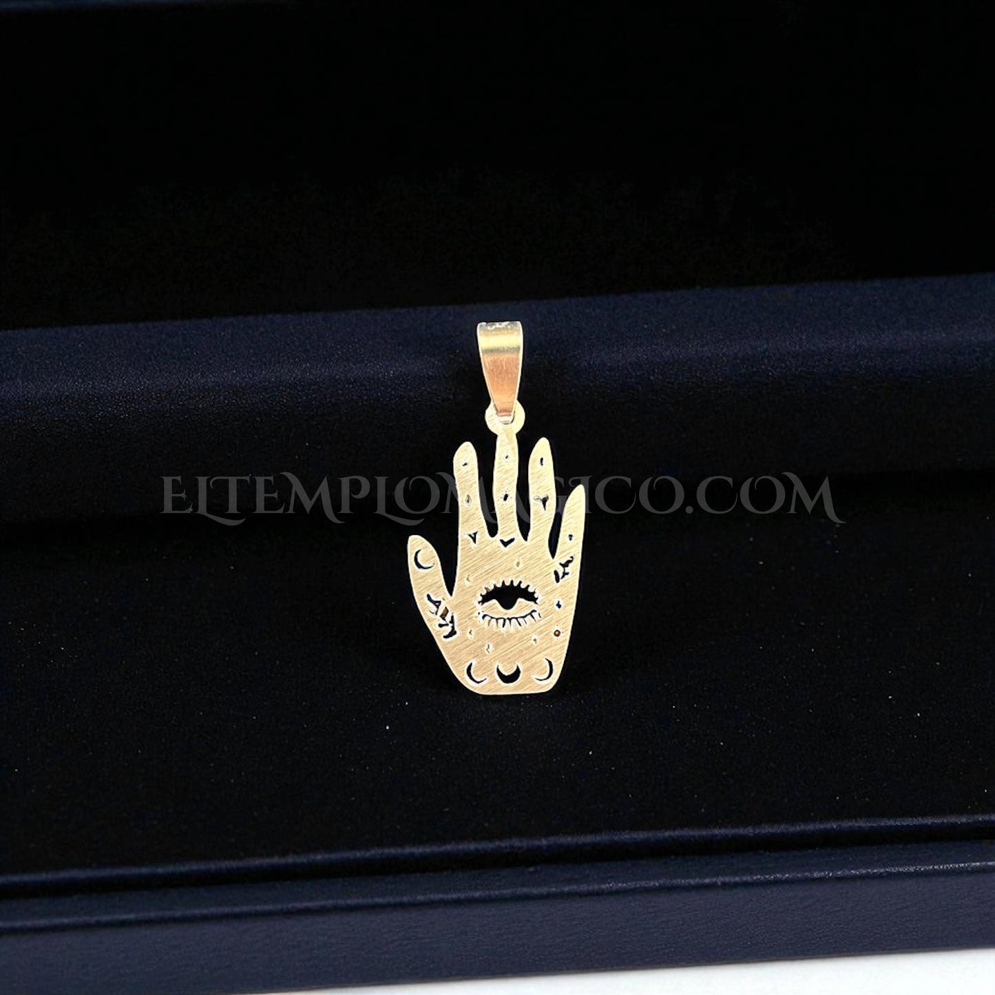 Mano de Fátima hacia arriba 32 x 12 mm. Acero , Incluye Collar cordón