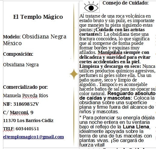 Piedra de Obsidiana Negra de México (Trozo Natural en Bruto)
