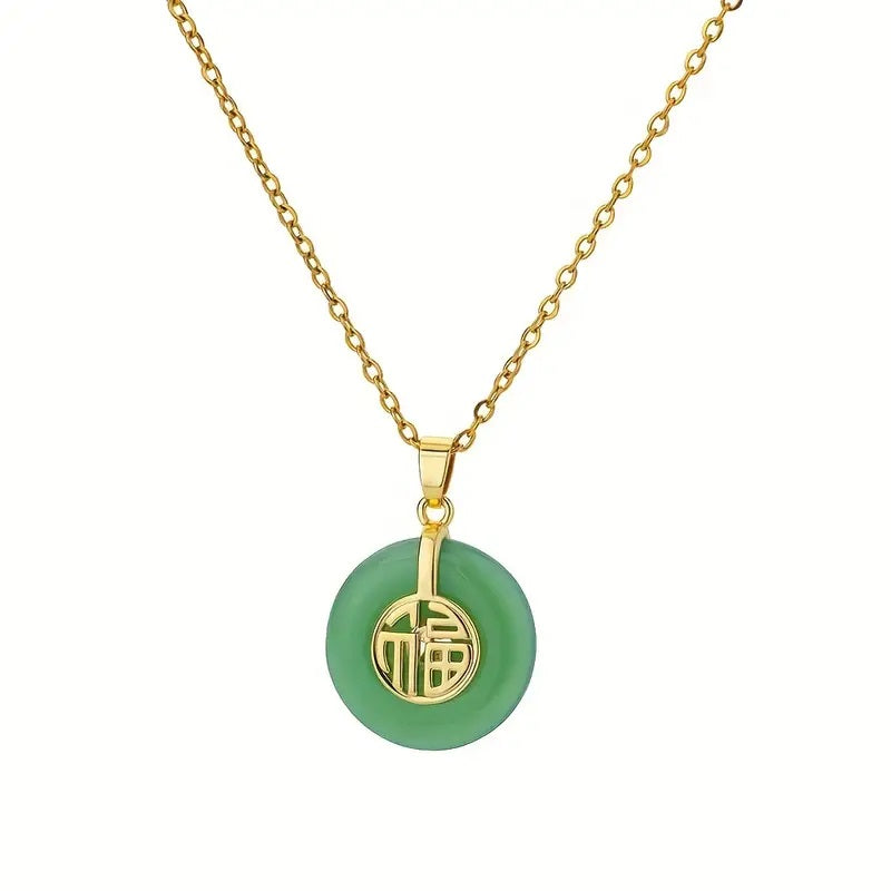 Amuleto/Collar Jade con Letras Suerte