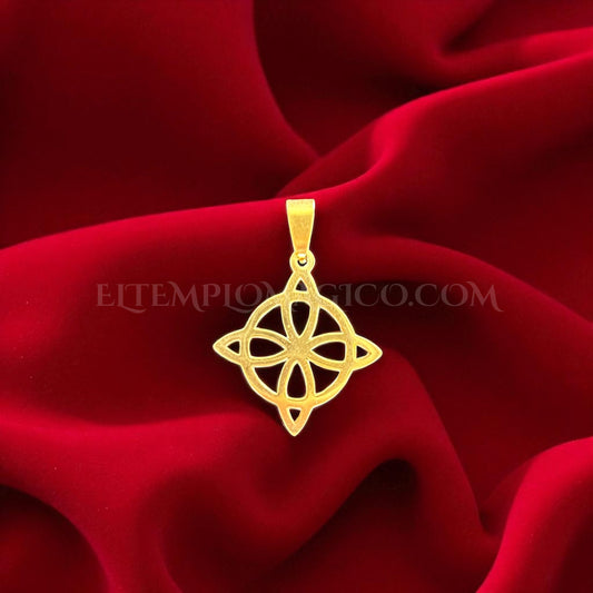 Nudo Bruja Dorado  28 mm. Acero. Incluye collar de cordón