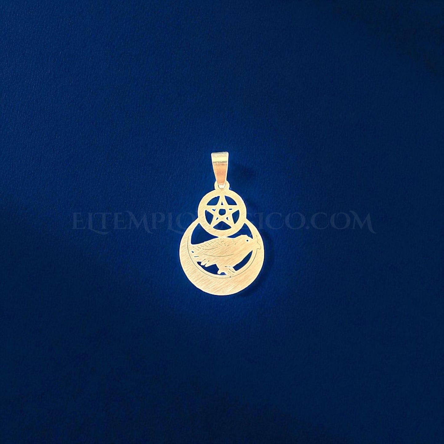 Pentáculo y cuervo Acero (32 x 24 mm.) Incluye Collar de Cordón.