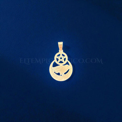 Pentáculo y cuervo Acero (32 x 24 mm.) Incluye Collar de Cordón.