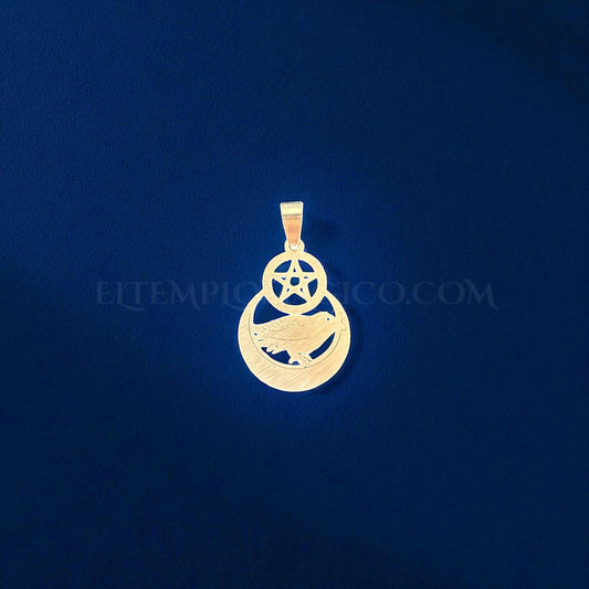 Pentáculo y cuervo Acero (32 x 24 mm.) Incluye Collar de Cordón.