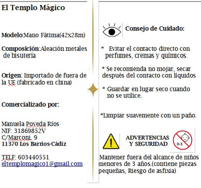 Mano de Fátima dedos hacia abajo (42 x 28 mm.)