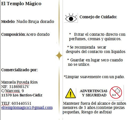 Nudo Bruja Dorado  28 mm. Acero. Incluye collar de cordón