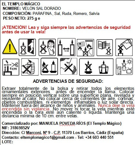 🔑 Velón Abre Senderos  Blanca y Dorada (Sal, Ruda, Romero y Salvia)