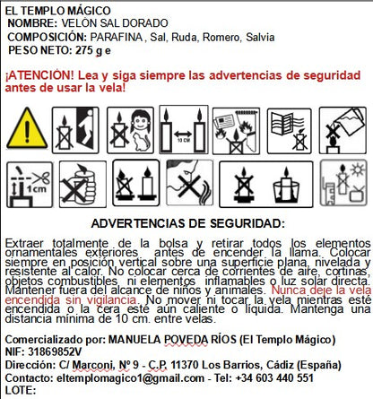 🔑 Velón Abre Senderos  Blanca y Dorada (Sal, Ruda, Romero y Salvia)