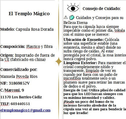 Capsula Rosa Dorada Led-La Rosa Eterna Mágica de Lujo y Luz