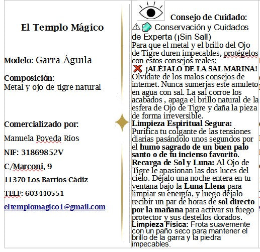 Colgante Garra de Águila con Ojo de Tigre – Amuleto de Enfoque, Victoria y Protección de Guerreros