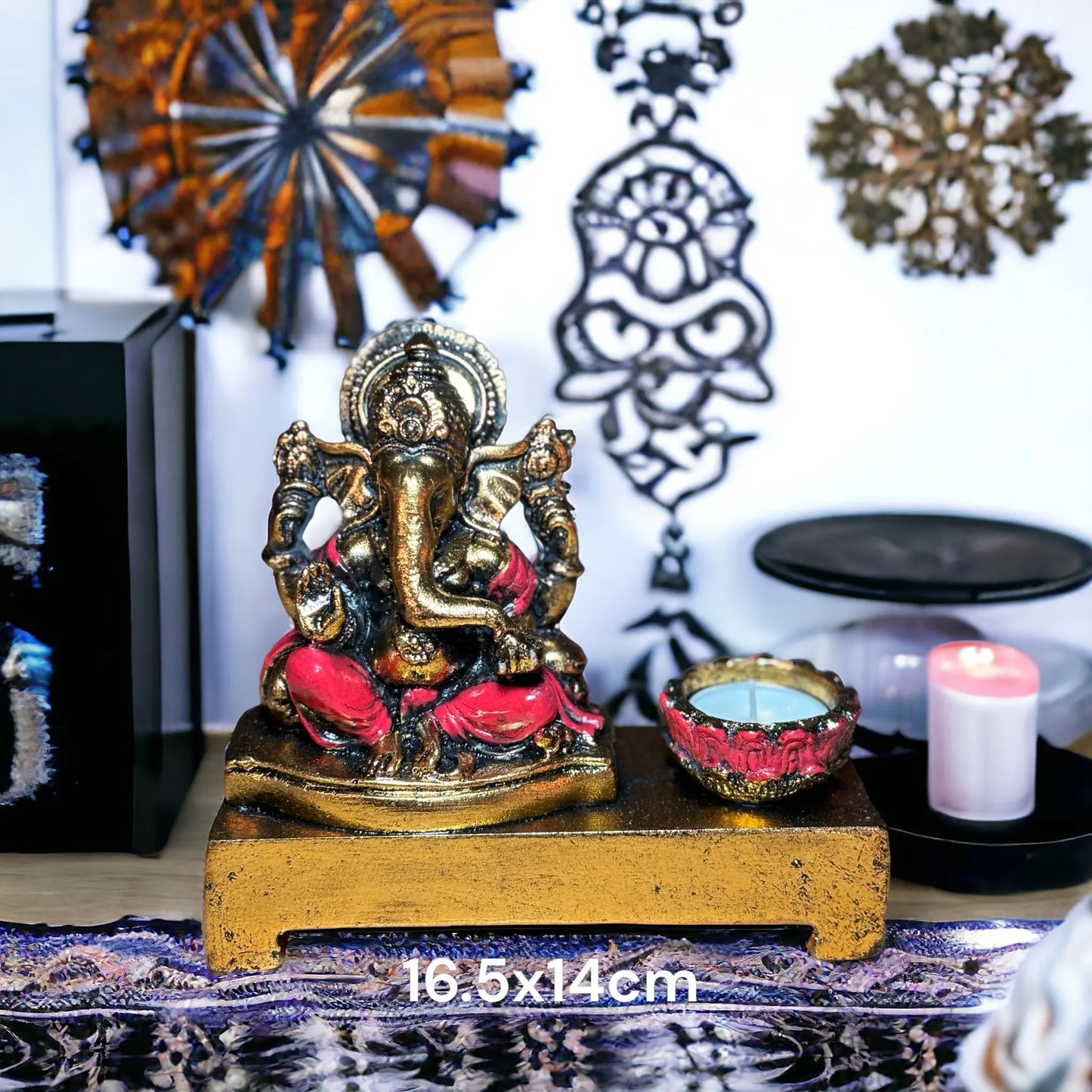 Portacandele con statua di Ganesha