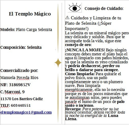 Plato Carga Selenita-Purificación, Limpieza Energética y Recarga de Cristales