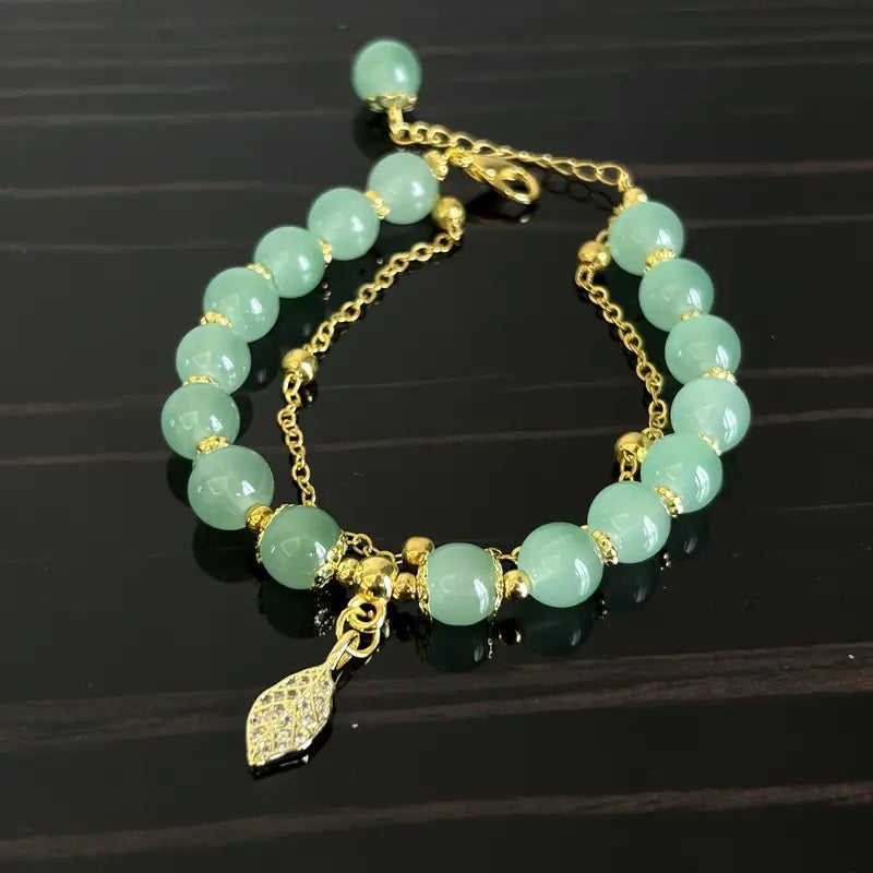 Amuleto/Pulsera De Jade Con Hoja